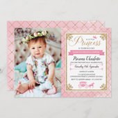 Glitter Princess 1e verjaardag uitnodigingen (Voorkant / Achterkant)