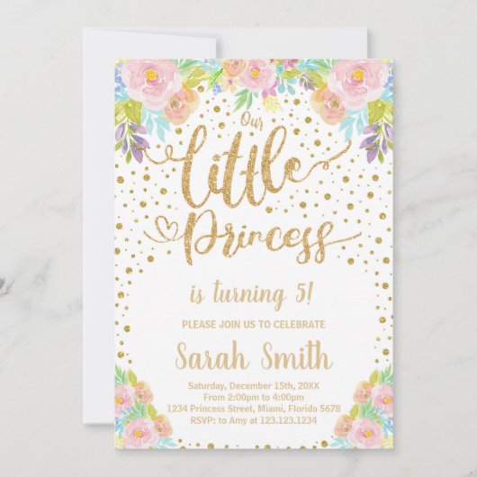 Glitter Prinses Verjaardag Uitnodiging (Voorkant)