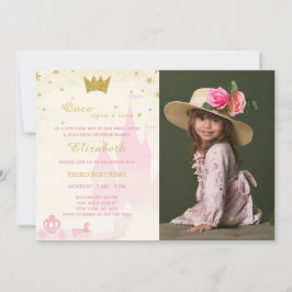 Glitter Prinses Verjaardagsuitnodiging met foto Kaart