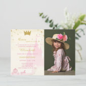 Glitter Prinses Verjaardagsuitnodiging met foto Kaart (Staand voorkant)