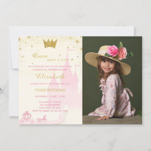 Glitter Prinses Verjaardagsuitnodiging met foto Kaart