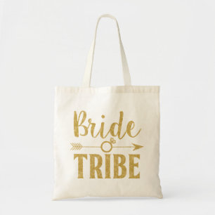 Glitter-Print Golden "Bride Tribe" Tote Bag