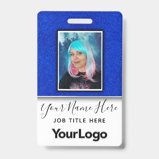 Glitter Professionele Bedrijfsmedewerker Foto Naam Badge (Voorzijde)