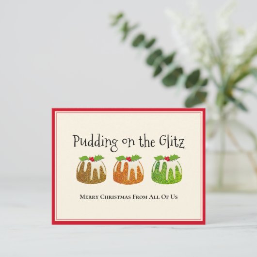 Glitter Pudding-kerstkaart Feestdagenkaart (Staand voorkant)