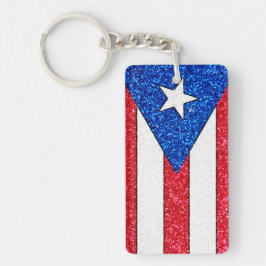 Glitter Puerto Rico vlag rechthoek sleutelhanger