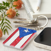 Glitter Puerto Rico vlag rechthoek sleutelhanger (Voorkant Rechts)
