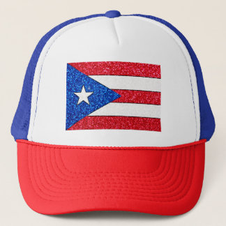 Glitter Puerto Rico vlag vrachtwagenhoed Trucker Pet
