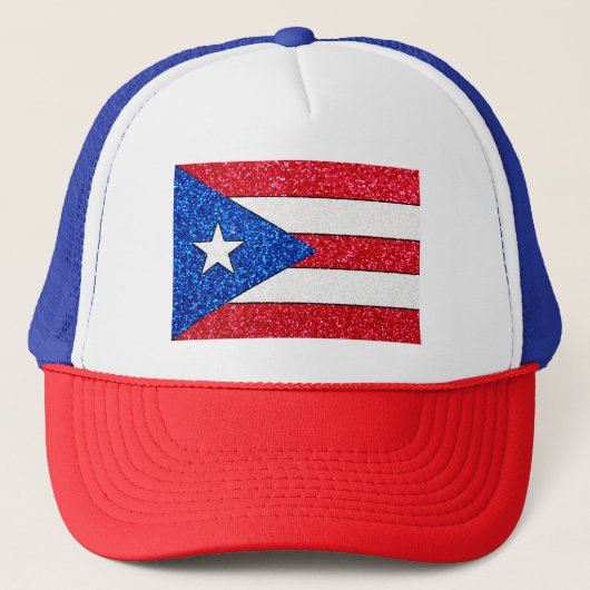 Glitter Puerto Rico vlag vrachtwagenhoed Trucker Pet (Voorkant)