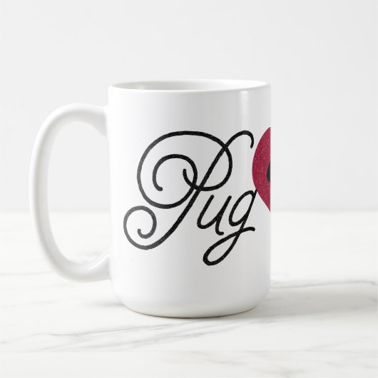 Glitter Pug Love Fawn Pug in Heart Mok (Links)