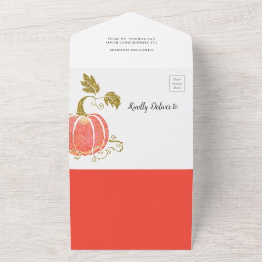 Glitter Pumpkin Baby shower Diaper Raffle All In One Uitnodiging (Buitenkant)