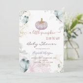 Glitter Pumpkin Blue Butterflies Baby shower Kaart (Staand voorkant)