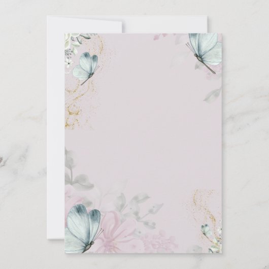 Glitter Pumpkin Blue Butterflies Baby shower Kaart (Achterkant)