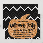 Glitter Pumpkin Halloween Party Invitation Kaart (Voorkant / Achterkant)