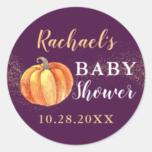 Glitter Pumpkin Paars Baby shower Ronde Sticker