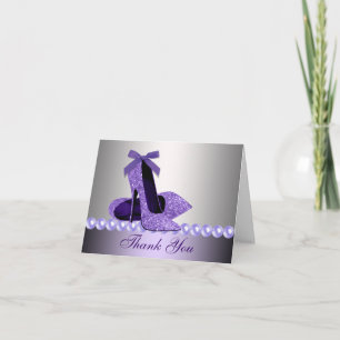 Glitter Purple High Heel Shoes Thank You Cards Bedankkaart