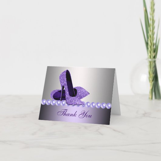 Glitter Purple High Heel Shoes Thank You Cards Bedankkaart (Voorkant)