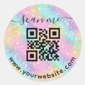 Glitter QR-code en aangepaste tekst ronde Sticker (Voorkant)