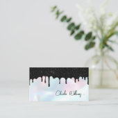 Glitter QR Code Holographic Black Driving Visitekaartje (Staand voorkant)