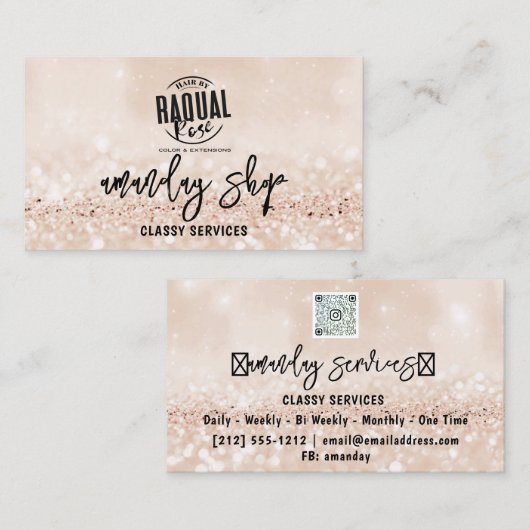 Glitter QR Code Logo Online Licht Roze Visitekaartje (Voorkant / Achterkant)
