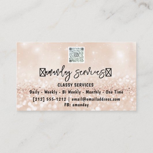 Glitter QR Code Logo Online Licht Roze Visitekaartje (Achterkant)