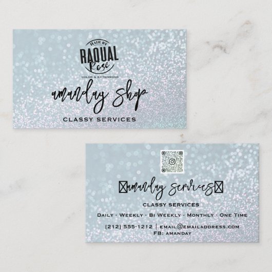 Glitter QR Code Logo Online Winkelen Aqua Water Visitekaartje (Voorkant / Achterkant)