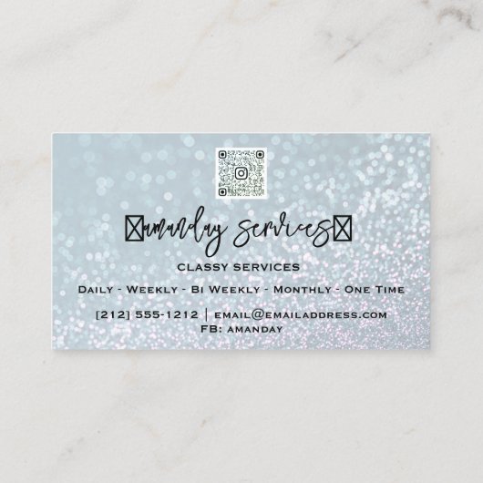 Glitter QR Code Logo Online Winkelen Aqua Water Visitekaartje (Achterkant)