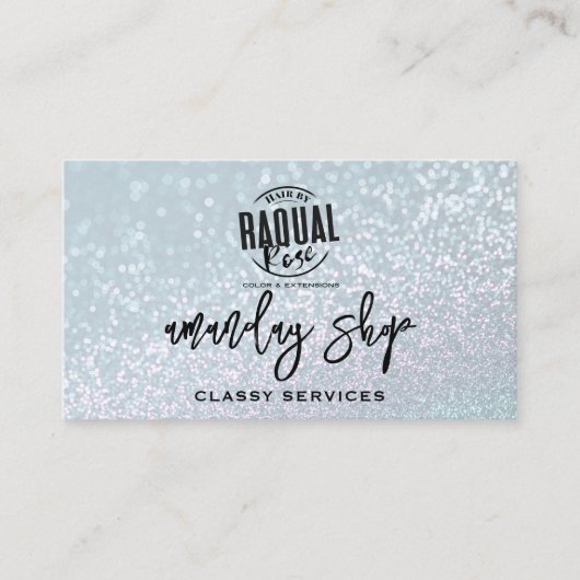 Glitter QR Code Logo Online Winkelen Aqua Water Visitekaartje (Voorkant)