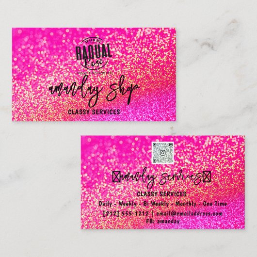 Glitter QR Code Logo Online Winkelen Magic Pink Go Visitekaartje (Voorkant / Achterkant)