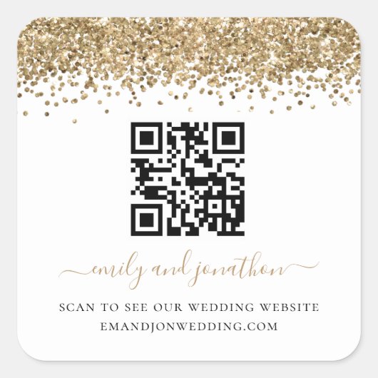 Glitter QR Code Weddenschap Website Vierkante Sticker (Voorkant)