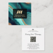 *~* Glitter QR Luxe Initiaal AP66 Turquoise Gold Vierkante Visitekaartje (Voorkant / Achterkant)