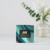 *~* Glitter QR Luxe Initiaal AP66 Turquoise Gold Vierkante Visitekaartje (Staand voorkant)