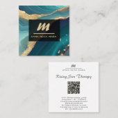 *~* Glitter QR Luxe Initiaal Turquoise AP66 Gold Vierkante Visitekaartje (Voorkant / Achterkant)