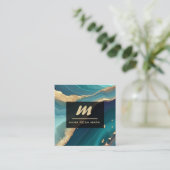 *~* Glitter QR Luxe Initiaal Turquoise AP66 Gold Vierkante Visitekaartje (Staand voorkant)