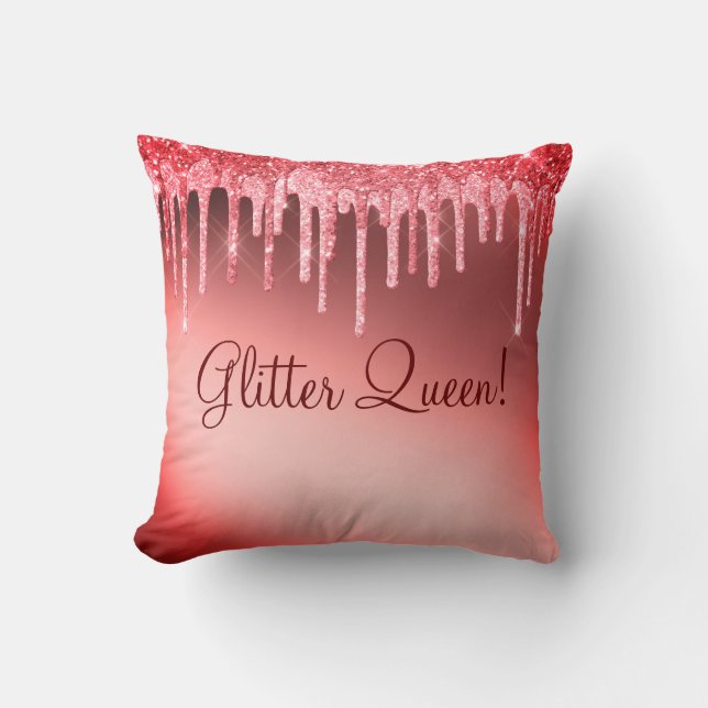 Glitter Queen Glitter Sparkles Girly Cinnamon Red Kussen (Voorkant)