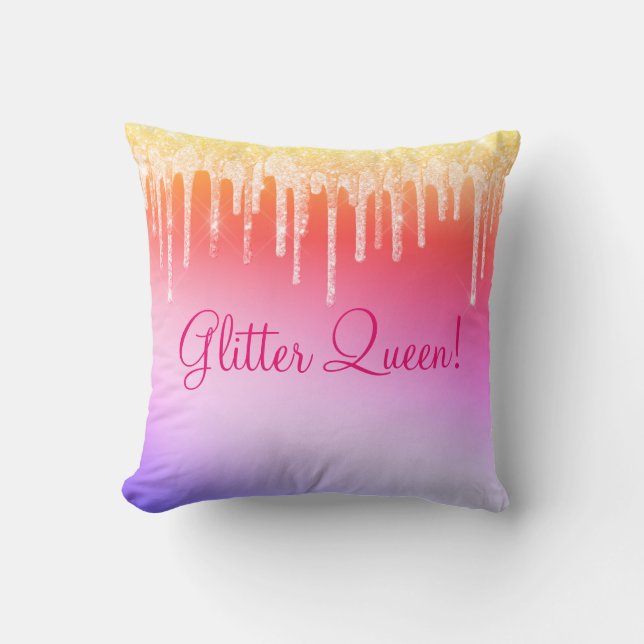 Glitter Queen Hot Pink Sparkles Bling Glam Kussen (Voorkant)