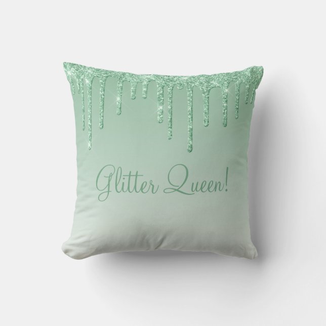 Glitter Queen Mint Green Glitter Bling Typografie Kussen (Voorkant)