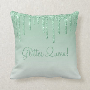 Glitter Queen Mint Green Glitter Bling Typografie Kussen