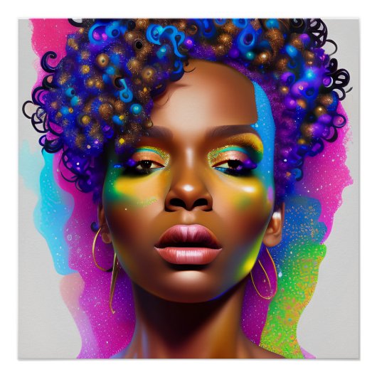 Glitter Queen Rainbow Schattige Haar Zwart Melanin Perfect Poster (Voorkant)