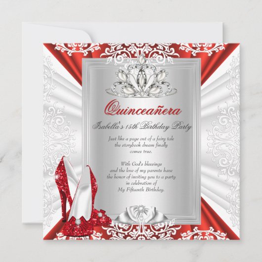 Glitter Quinceanera 15th Birthday Party Red Heels Kaart (Voorkant)