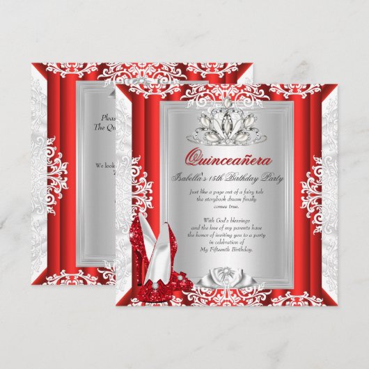 Glitter Quinceanera 15th Birthday Party Red Shoes Kaart (Voorkant / Achterkant)