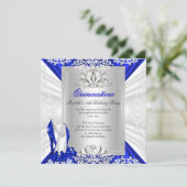 Glitter Quinceanera 15th Birthday Royal Blue Heels Kaart (Staand voorkant)