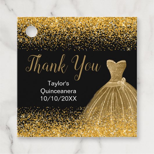 Glitter Quinceanera Bedankjes Labels (Voorkant)