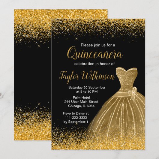 Glitter Quinceanera Kaart (Voorkant / Achterkant)