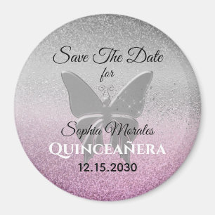 Glitter Quinceañera Uitnodiging om de datum te res Magneet