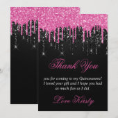 Glitter Quinceanera, zwart en roze Bedankkaart (Voorkant / Achterkant)