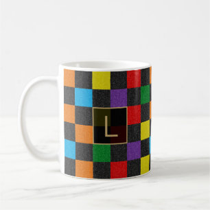 Glitter Rainbow, aangepast monogram, deelvenster Koffiemok
