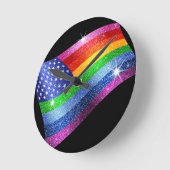 Glitter Rainbow American Flag Clock Ronde Klok (Hoek)