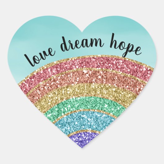 Glitter Rainbow Aqua Waterverf Hart Sticker (Voorkant)