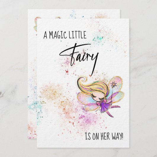 ** Glitter Rainbow Baby Fairy Douche Uitnodiging (Voorkant / Achterkant)