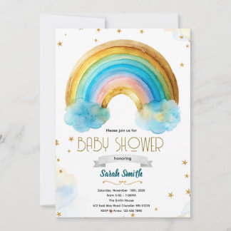 Glitter rainbow boy birthday invitation kaart